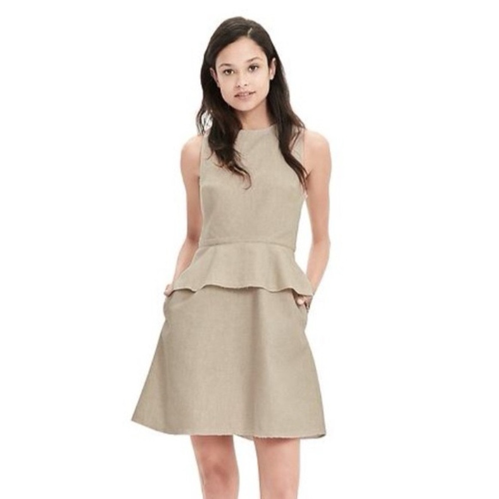 Banana Republic Raw Hem Peplum Linen Blend Dress (14 Tall)